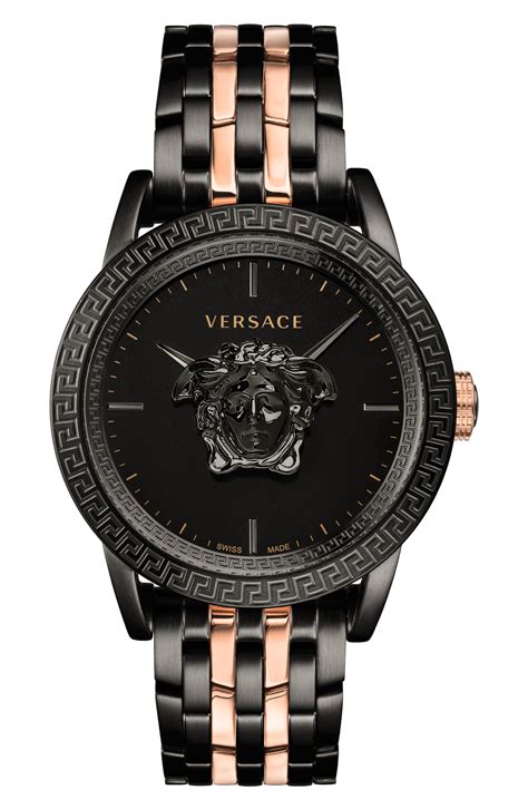 versace black and rose gold watch|Versace watch gold plated.